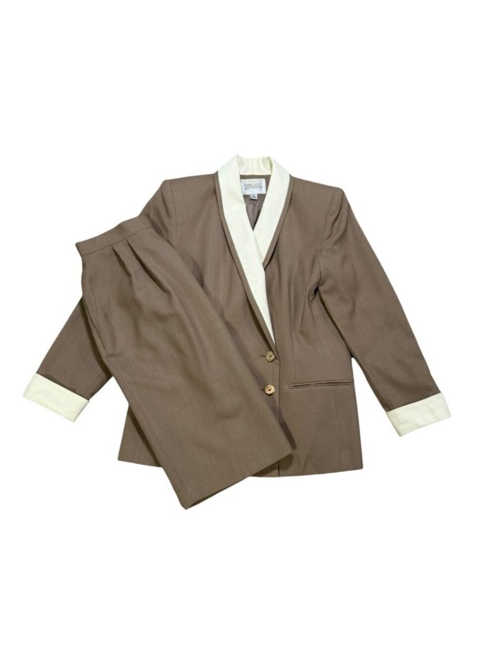 Vintage 90s Minimalist Karen Scott Petites 12 Taupe Lined Suit